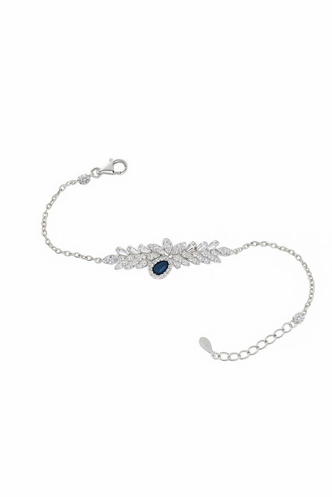 Everlight Sapphire And Diamond Silver Bracelet (Adjustable) : B042-ADJ