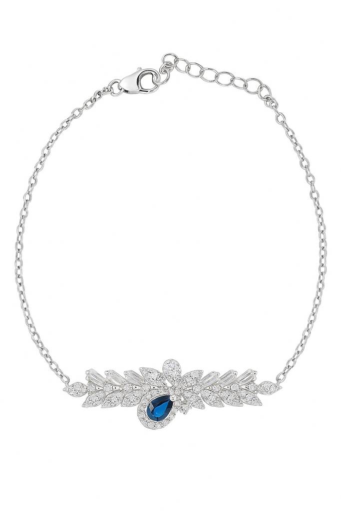 Everlight Sapphire And Diamond Silver Bracelet (Adjustable) : B042-ADJ