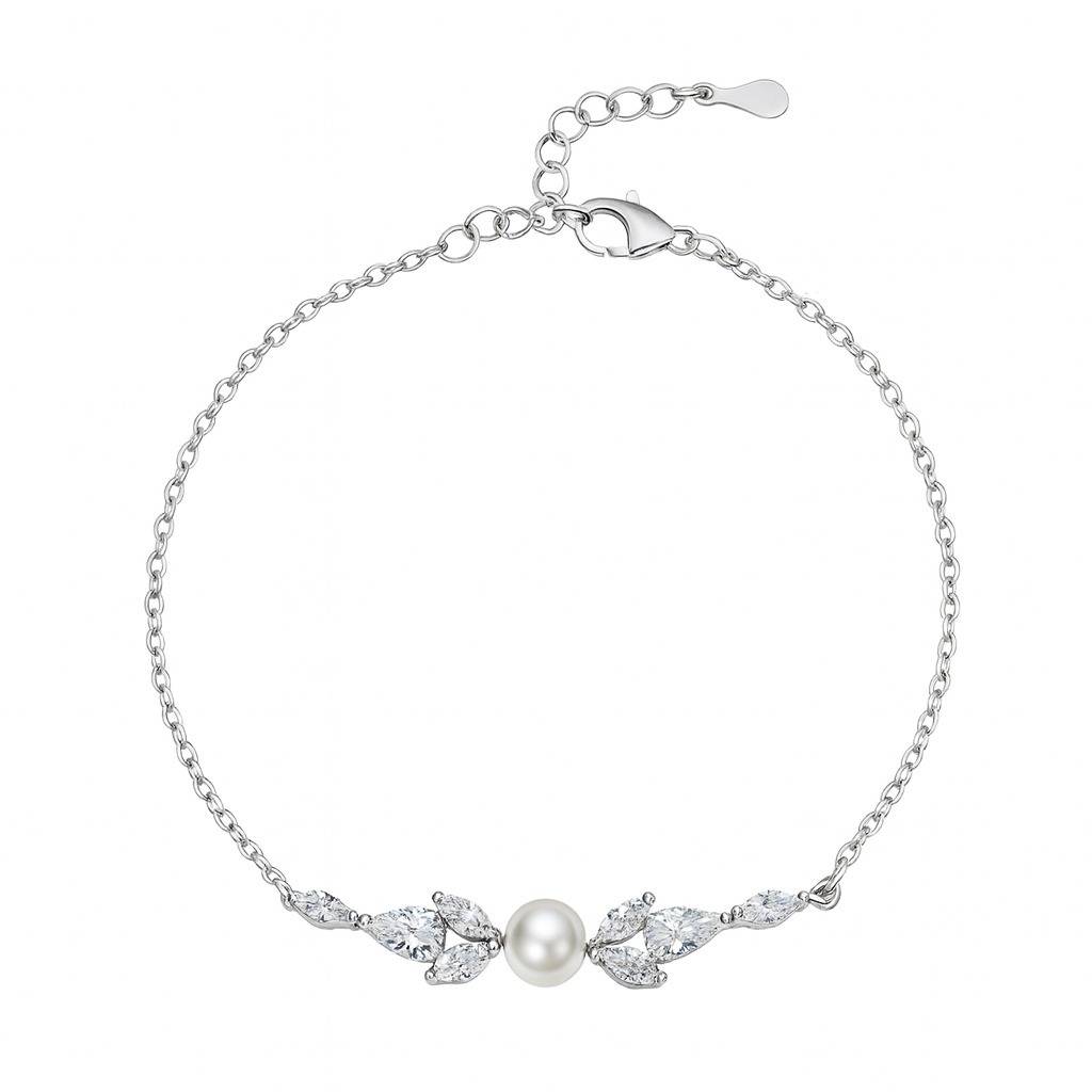 Cute Pearl And Diamond Silver Bracelet (Adjustable) : B039-ADJ
