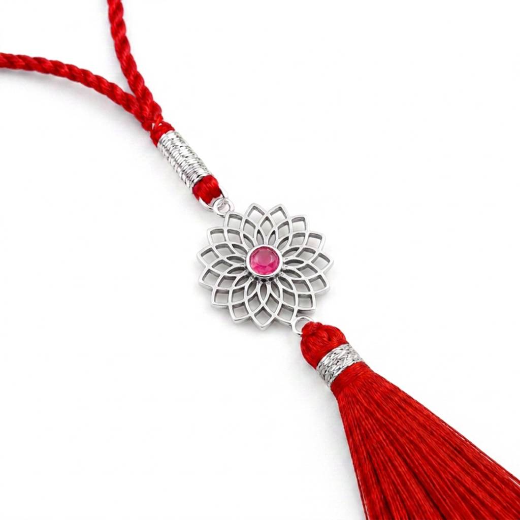 Elegant Floral Mandala 925 Silver Lumba Rakhi For Bhabhi (Signature) : RKH-10106-S