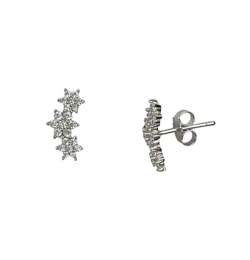 925 Sterling Silver Cz Stone Floral Dangle Stud Earrings : ARSSE672