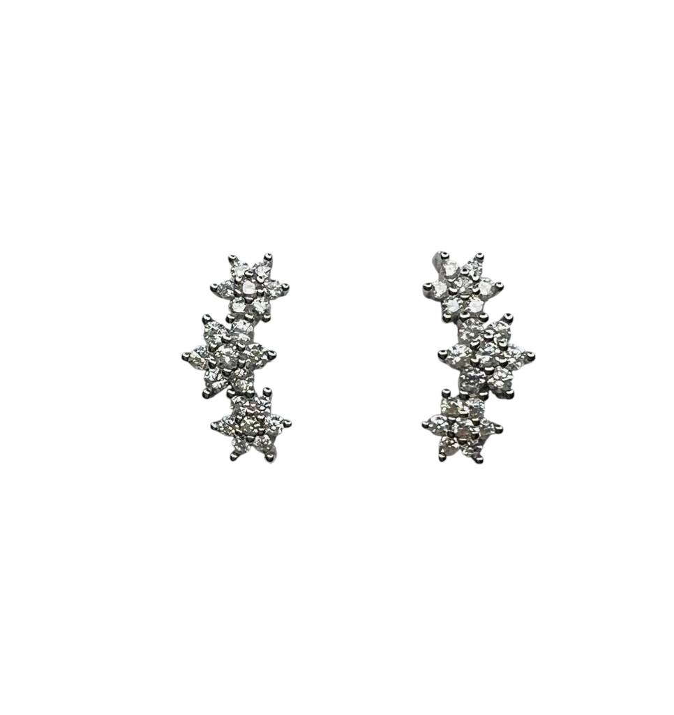 925 Sterling Silver Cz Stone Floral Dangle Stud Earrings : ARSSE672
