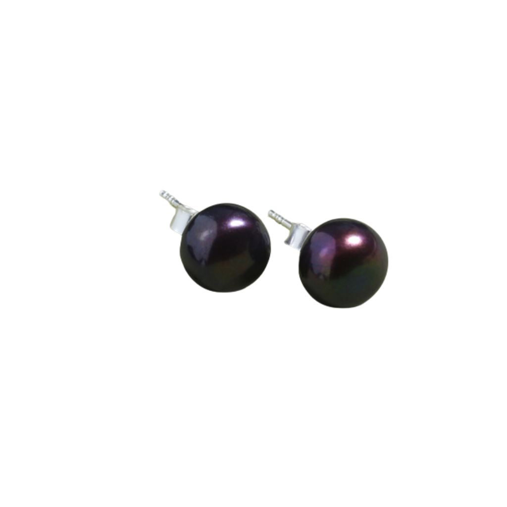 Black Tahitian Pearl Studs - Silver : black-tahitian-pearl-studs-silver