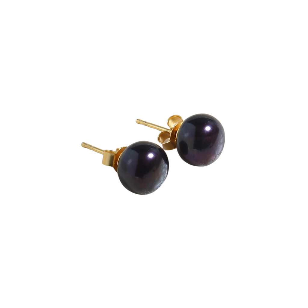 Black Tahitian Pearl Studs - Gold : black-tahitian-pearl-studs-gold