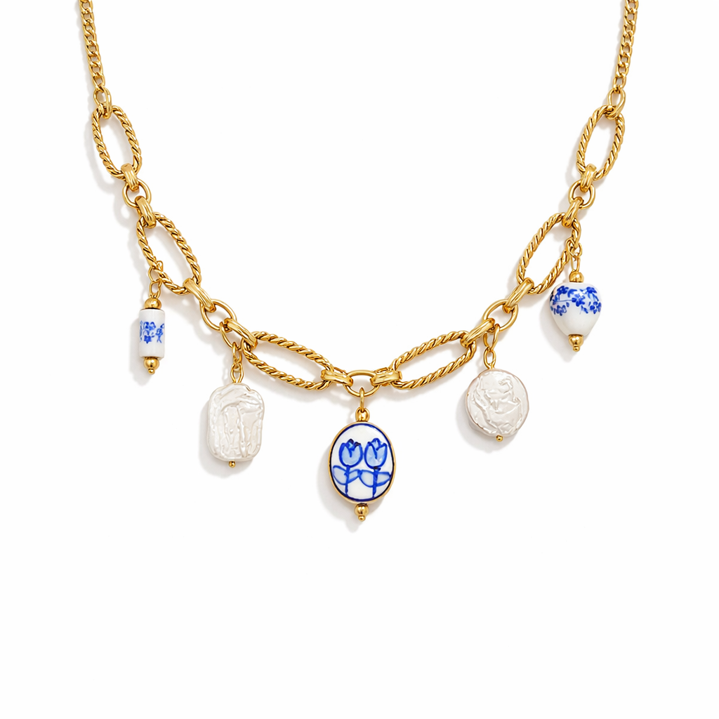 Tulip Medallion Charm Necklace - 18K Gold Plated Spring Collection : 100591