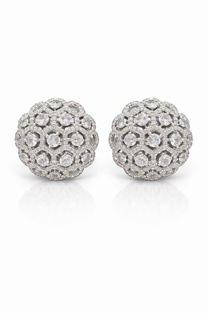 Classic Round White Zircon Studs : PR-123E