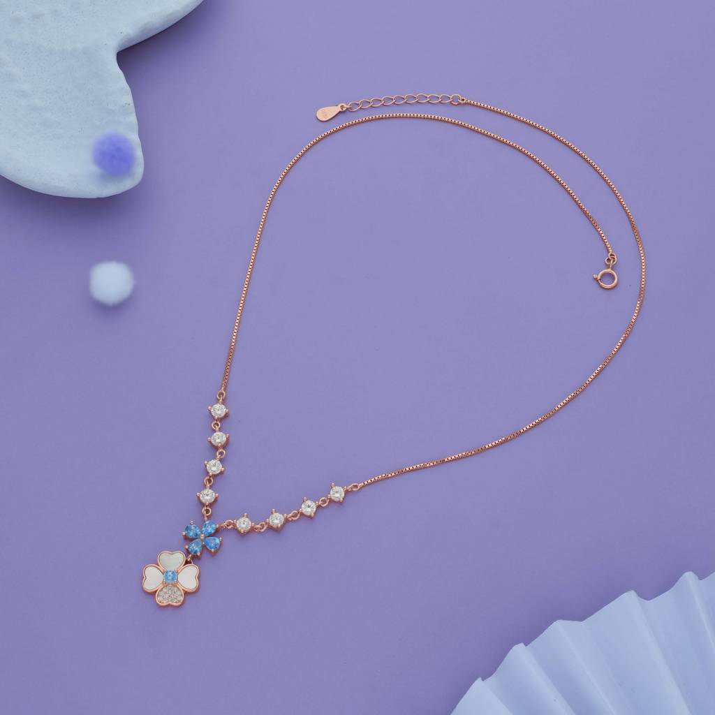 Iyal Pastel Petals Rose Gold Polish 925 Silver Necklace For Women | Minimalist Daily Wear Charm Chain : WN-CP-RG-U-123-S