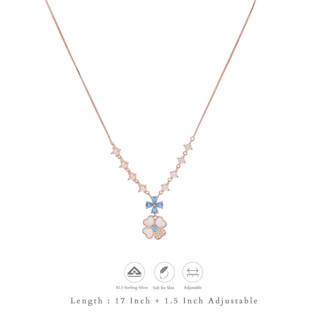 Iyal Pastel Petals Rose Gold Polish 925 Silver Necklace For Women | Minimalist Daily Wear Charm Chain : WN-CP-RG-U-123-S