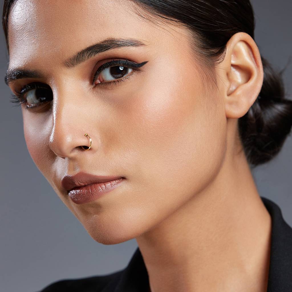 Yuvora 18K Yellow Gold Facet Pebble Hoop Nose Pin For Women | Screw Back Closure | Bis Hallmarked | Pure  : WNR1001-DC-18YG-WL