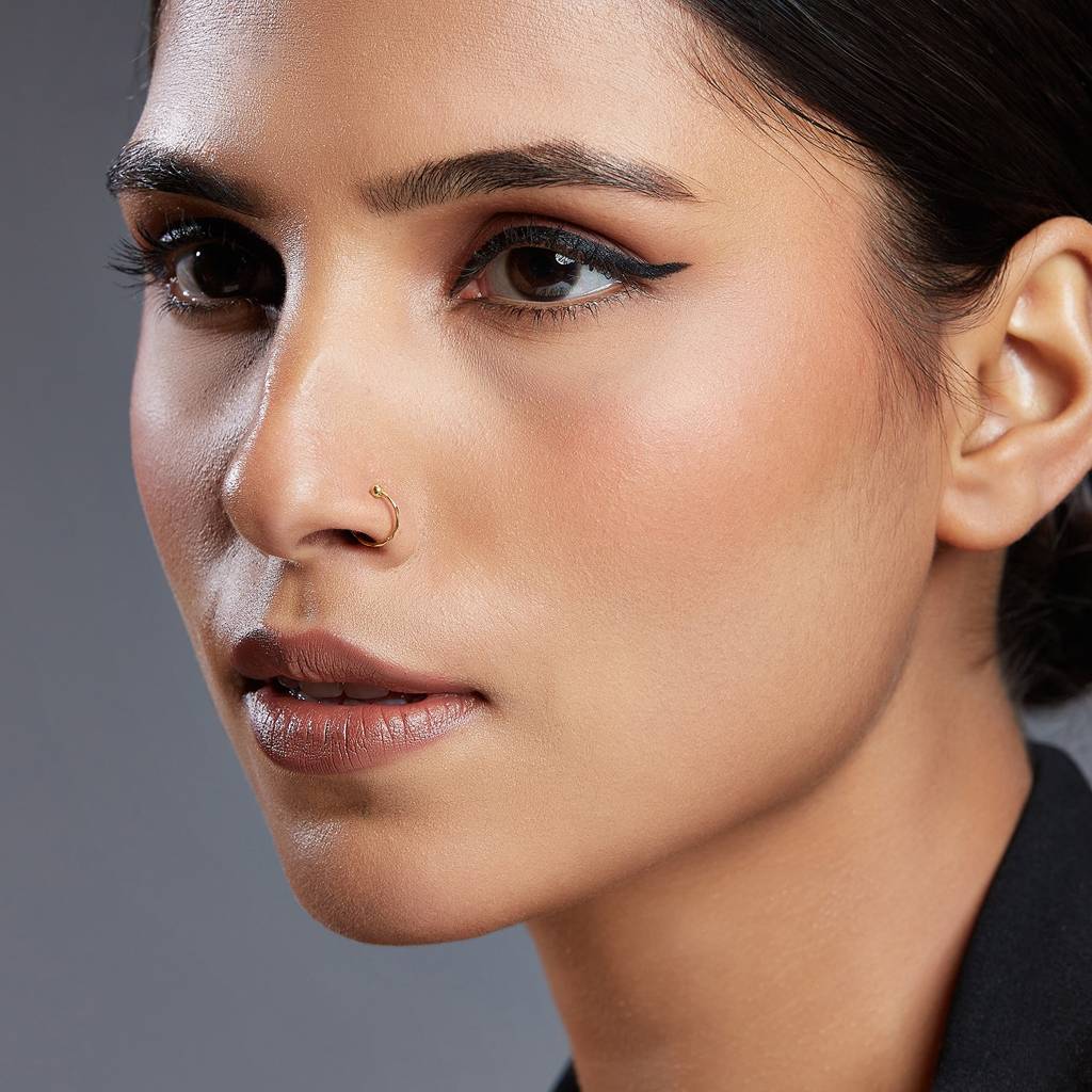 Yuvora 18K Yellow Gold Facet Pebble Hoop Nose Pin For Women | Screw Back Closure | Bis Hallmarked | Pure  : WNR1002-DC-18YG-WL