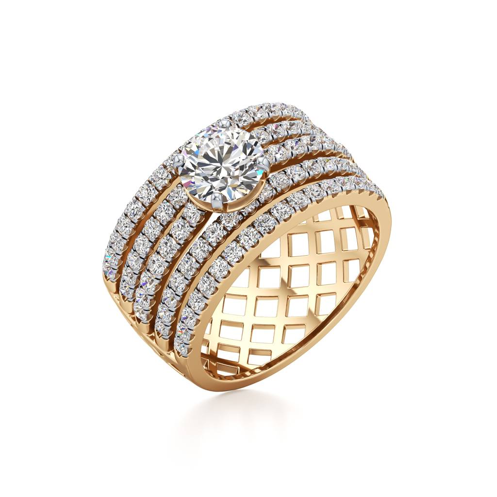 14K Yellow Gold Five-Line Diamond Solitaire Ring : W-RI0000138-14K-YL-13