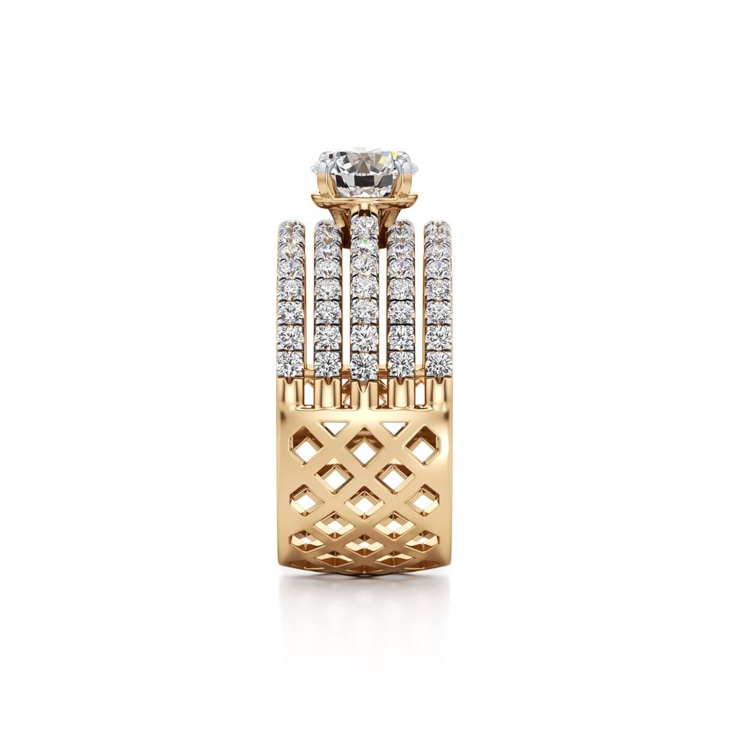 14K Yellow Gold Five-Line Diamond Solitaire Ring : W-RI0000138-14K-YL-13