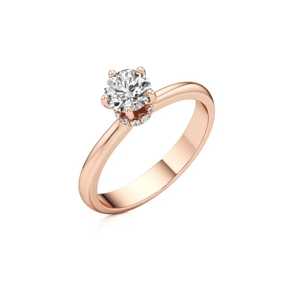 14K Rose Gold Minimalist Solitaire Diamond Ring : W-RI0000655-14K-RS-10