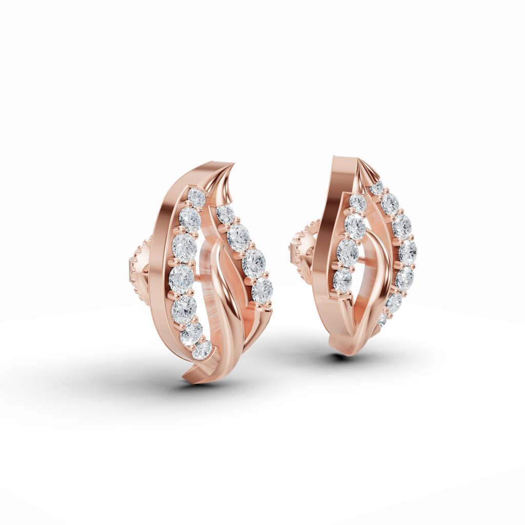 14K Rose Gold Elegant Leaf Diamond Stud Earrings : W-ST0000285-14K-RS