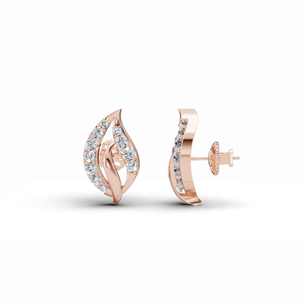 14K Rose Gold Elegant Leaf Diamond Stud Earrings : W-ST0000285-14K-RS