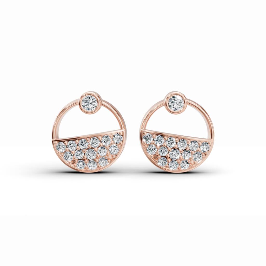 14K Rose Gold Crescent Spark Diamond Stud Earrings : W-ST0000769-14K-RS