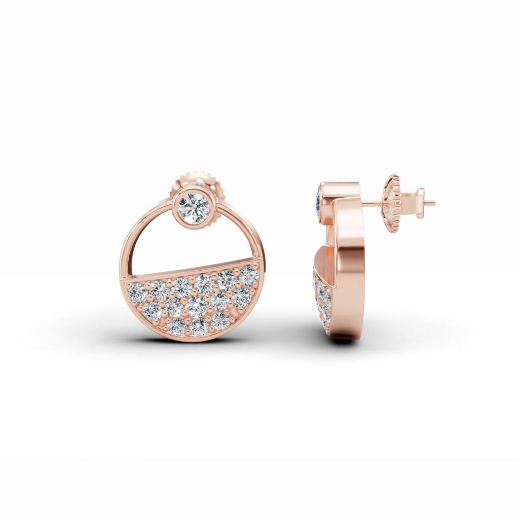 14K Rose Gold Crescent Spark Diamond Stud Earrings : W-ST0000769-14K-RS