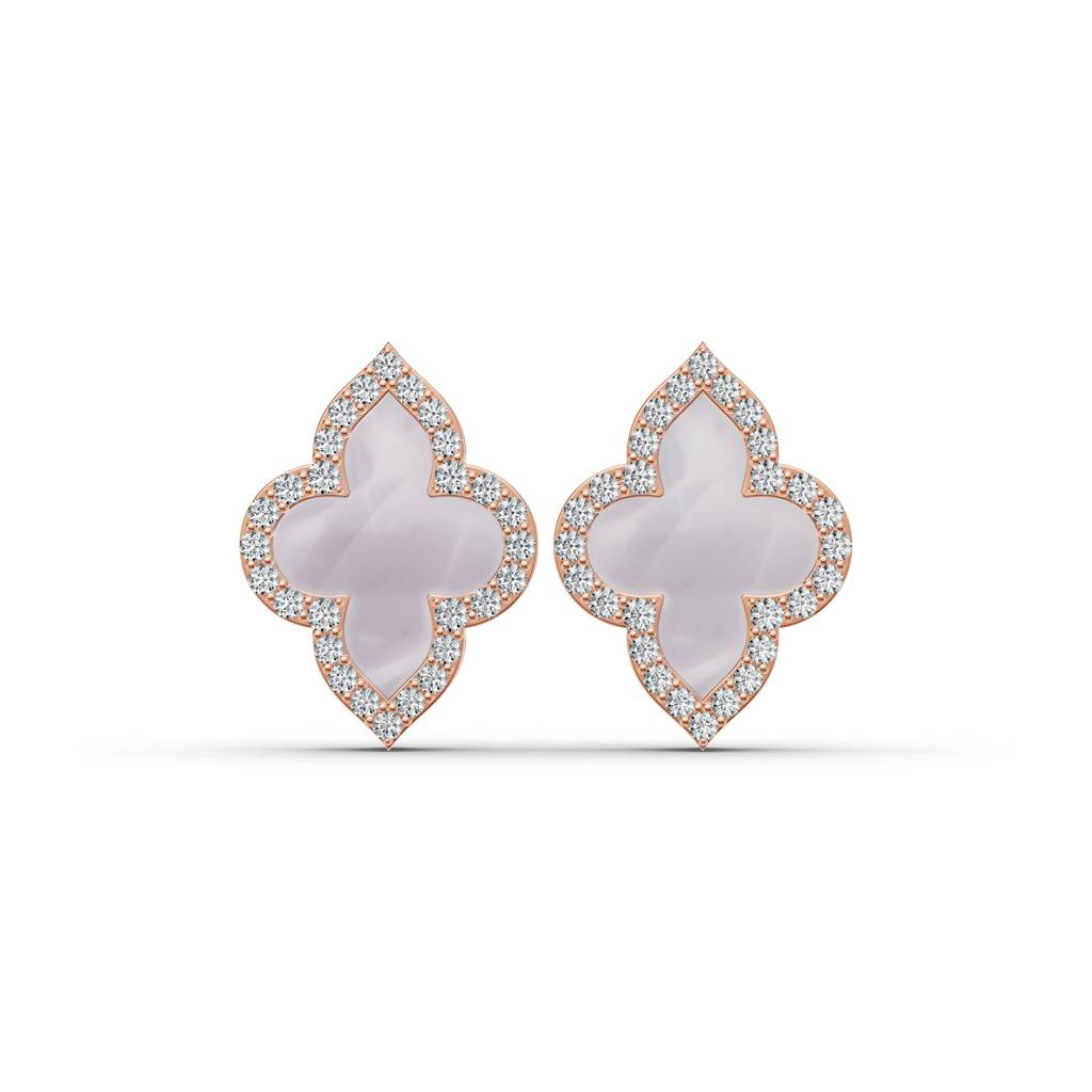 14K Rose Gold Timeless Clover Mother Of Pearl Diamond Studs : W-ST0001476-14K-RS