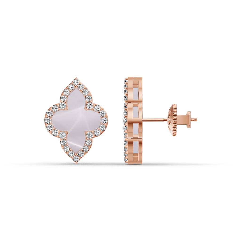 14K Rose Gold Timeless Clover Mother Of Pearl Diamond Studs : W-ST0001476-14K-RS