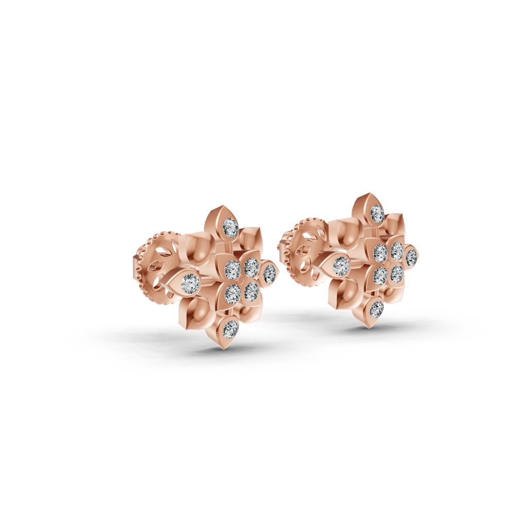14K Rose Gold Radiant Bloom Diamond Stud Earrings : W-ST0001725-14K-RS