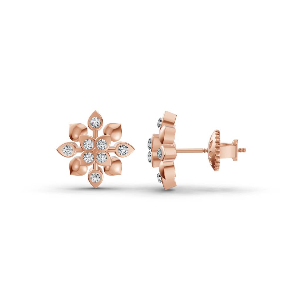14K Rose Gold Radiant Bloom Diamond Stud Earrings : W-ST0001725-14K-RS