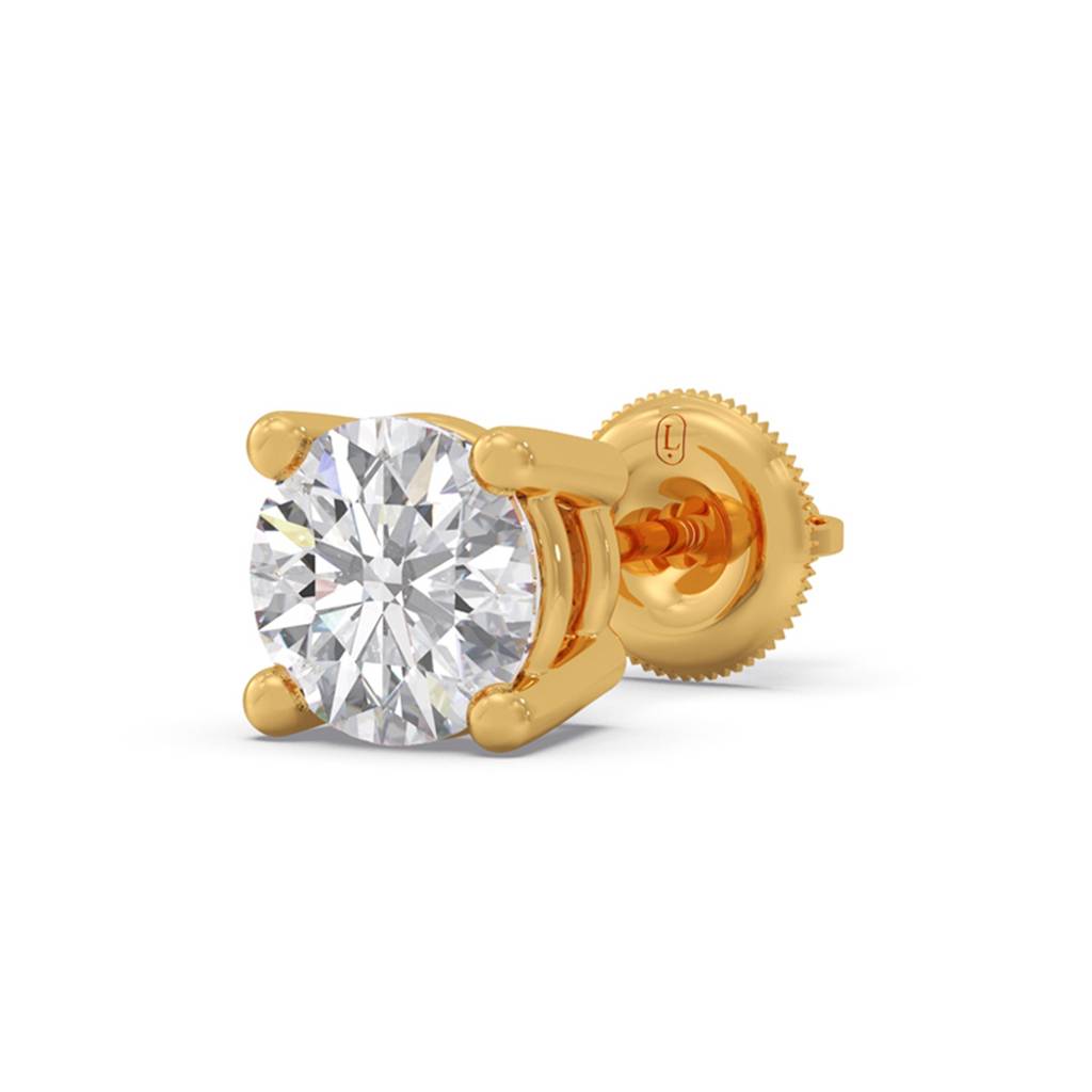 Lab Grown Diamond 14K Yellow Gold Single Stud Earring For Men|0.5Ct Certified Diamond Set In Prong Setting For Birthd : ME0013