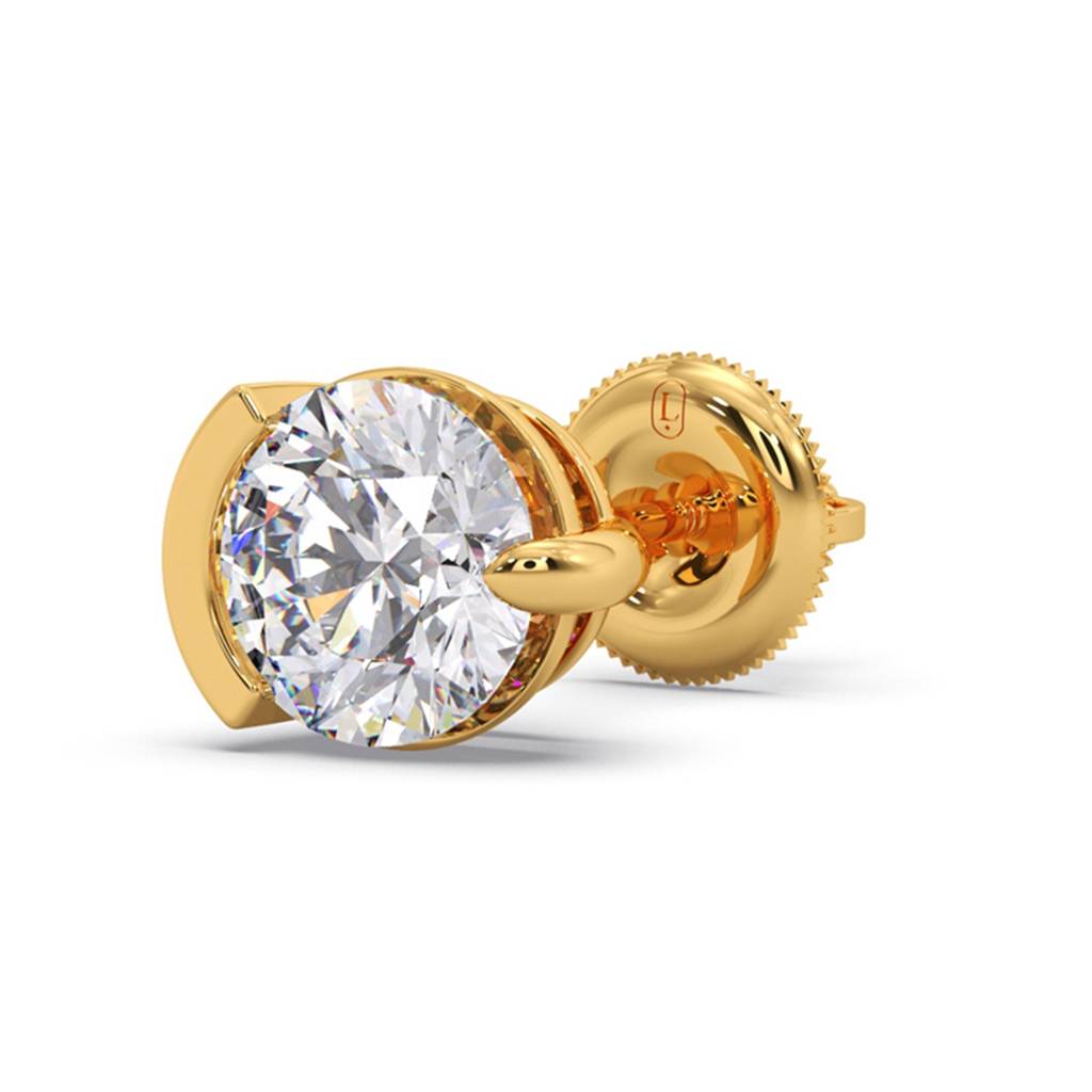 Lab Grown Diamond 14K Yellow Gold Single Stud Earring For Men|Bis Hallmark|0.48Ct Certified Diamond Set In Half Bezel : ME0003