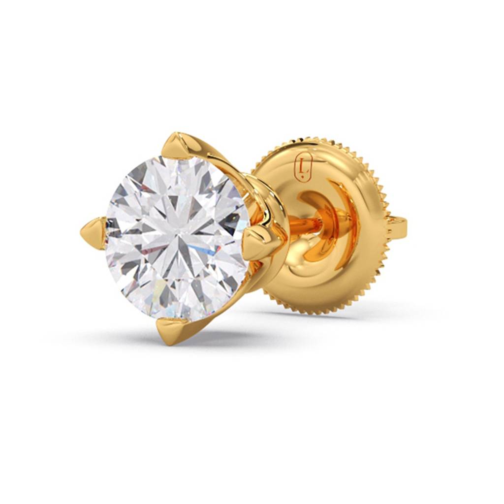 Lab Grown Diamond 14K Yellow Gold Single Stud Earring For Men|Bis Hallmark|0.5Ct Certified Diamond Set In Prong Setti : ME0001