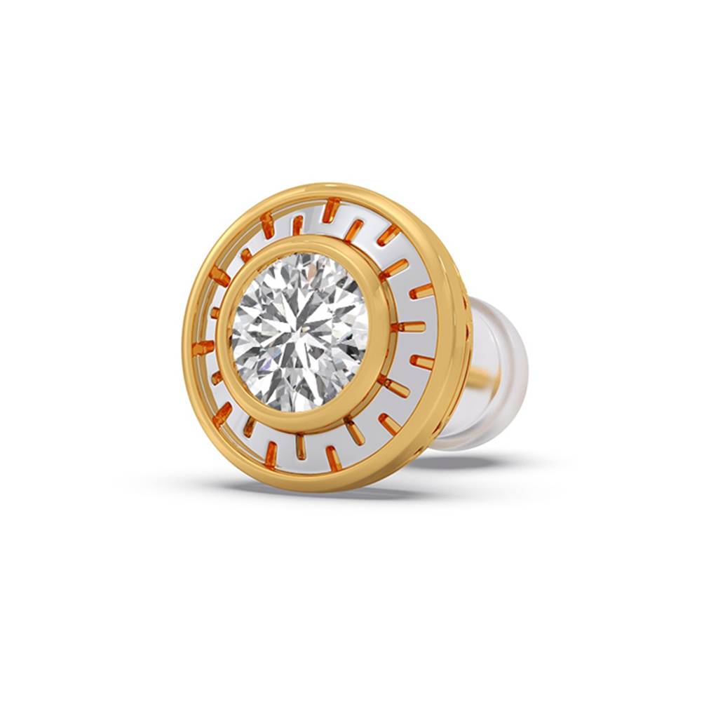 Lab Grown Diamond 14K Yellow Gold Single Stud Earring For Men|Bis Hallmark|0.5Ct Certified Diamond Set In Bezel Setti : ME0022