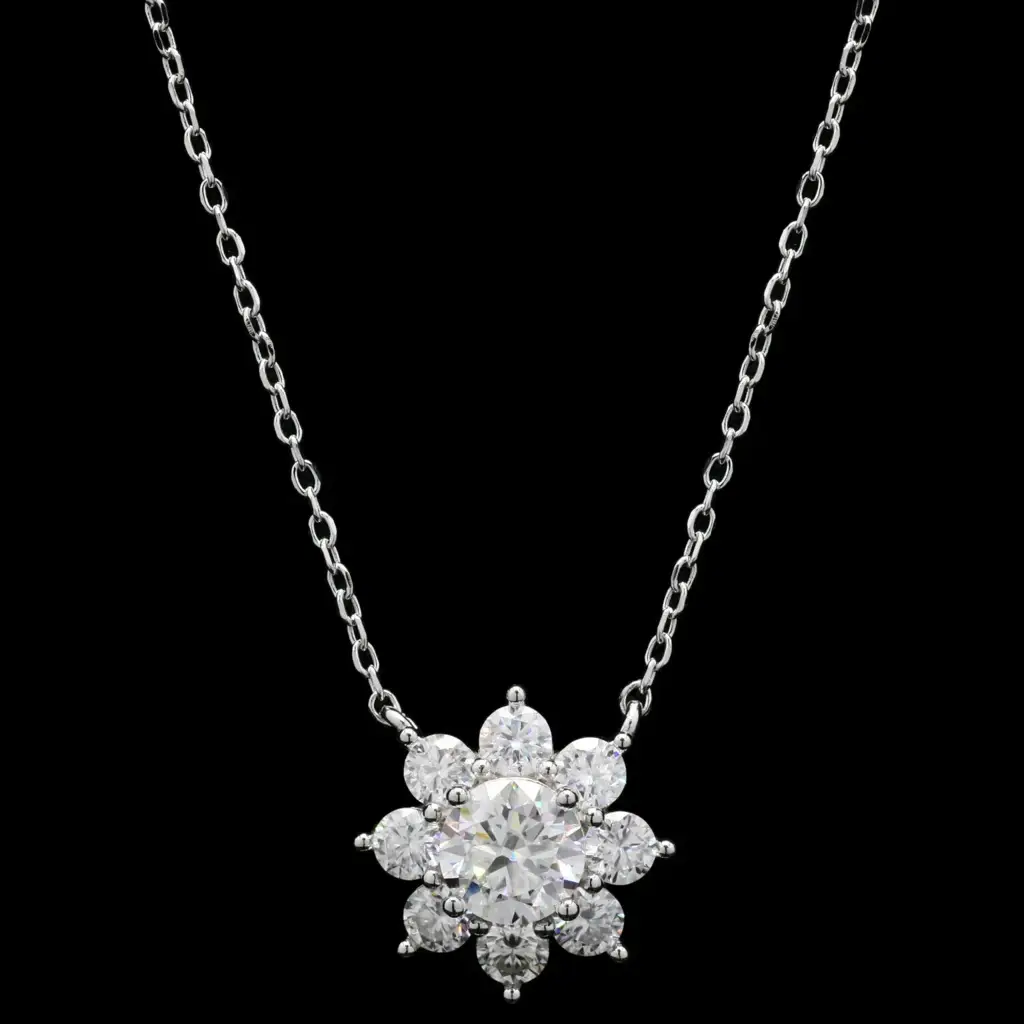 Pure 925 Silver Flower Moissanite Pendant For Women : SYM-0211