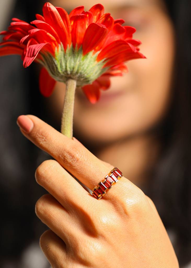 18K Gold Plated Over 925 Sterling Silver Garnet Ring : YR13098GAR