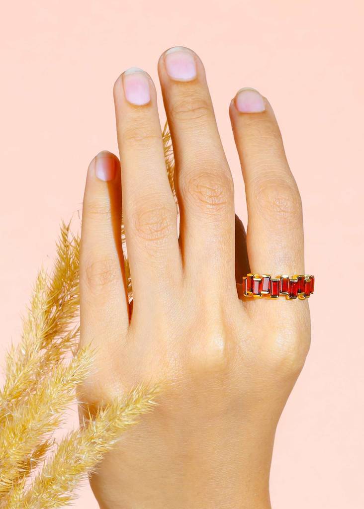 18K Gold Plated Over 925 Sterling Silver Garnet Ring : YR13098GAR