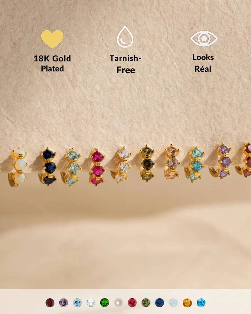 Birthstone Earring For Women | Premium Triple Stone Huggies | November Topaz : CJST226393811KP