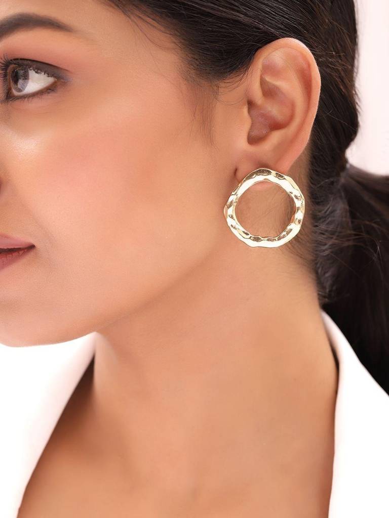 Gold Plated Textured Hoop Earring For Women : WestEar30