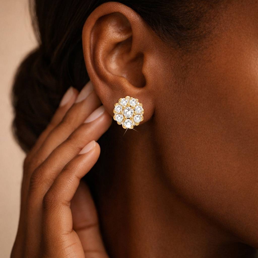 Round Diamond Flower Earrings : ER20004